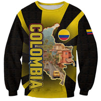 Colombia Heritage Sweatshirt with Yellow Black Flag Map and City Street Art - Wonder Print Shop