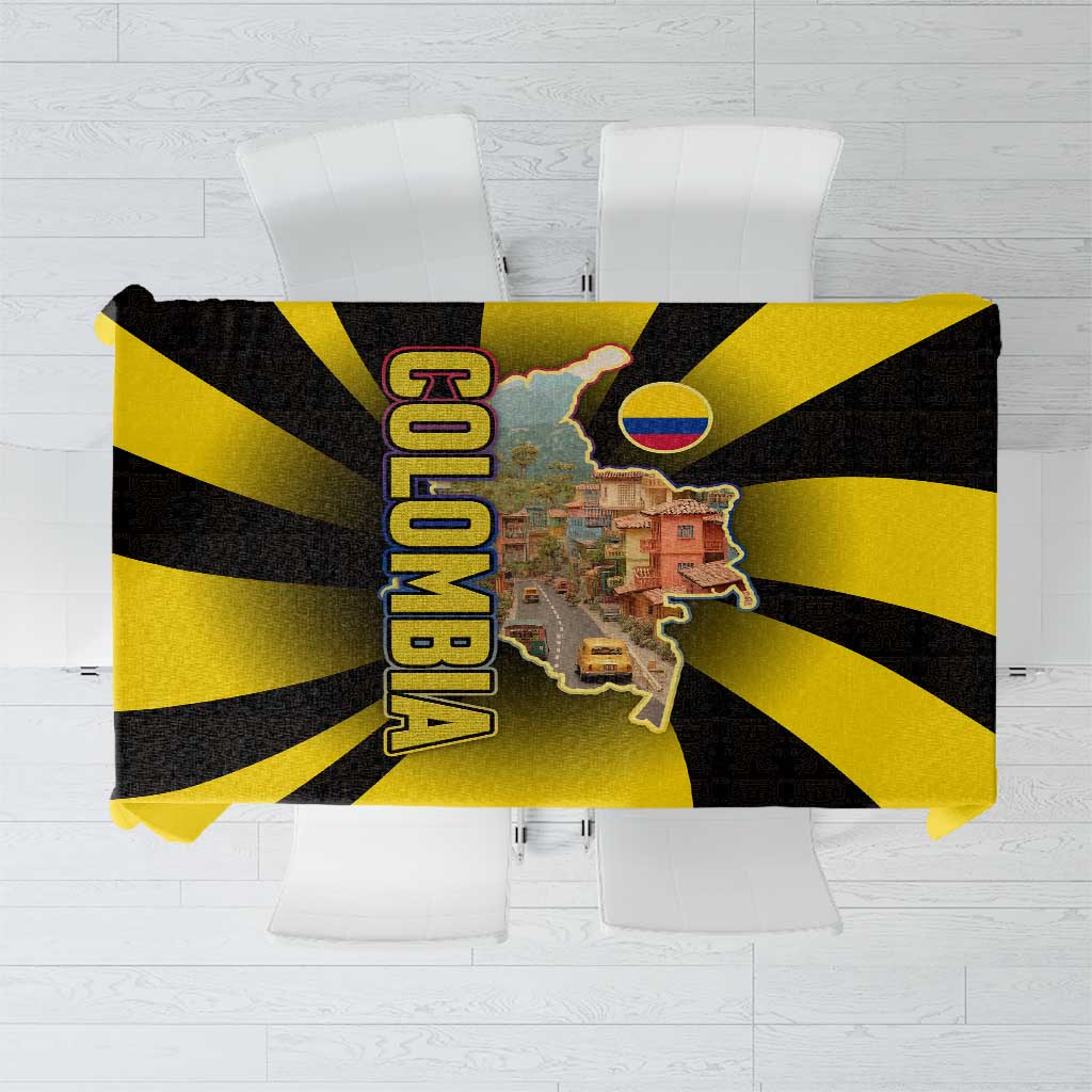 Colombia Heritage Tablecloth with Yellow Black Flag Map and City Street Art - Wonder Print Shop