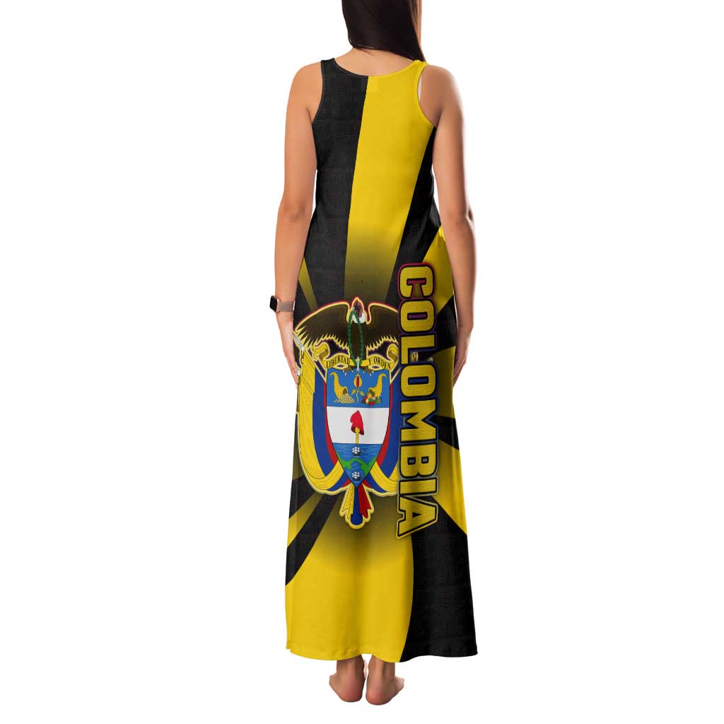 Colombia Heritage Tank Maxi Dress with Yellow Black Flag Map and City Street Art - Wonder Print Shop