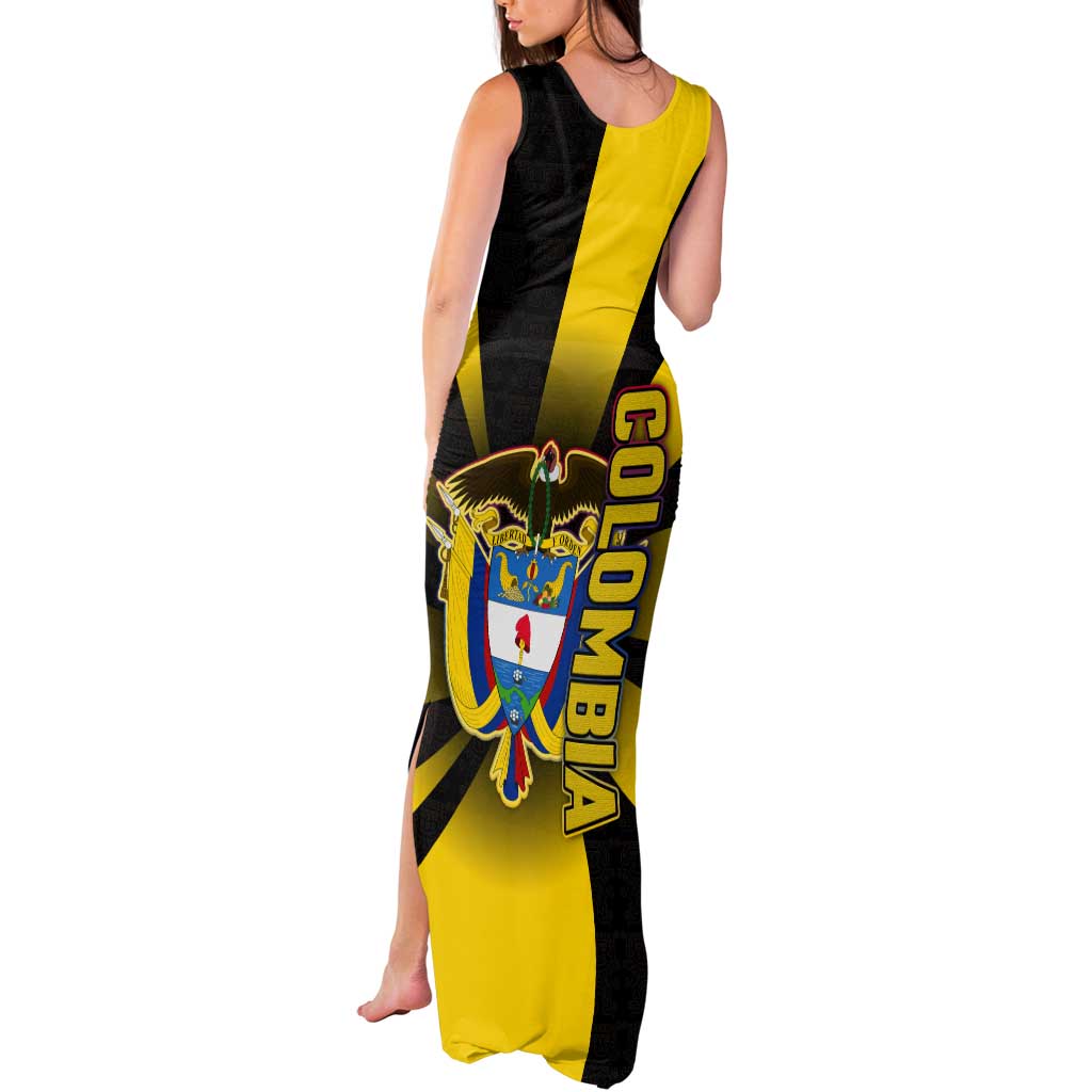 Colombia Heritage Tank Maxi Dress with Yellow Black Flag Map and City Street Art - Wonder Print Shop