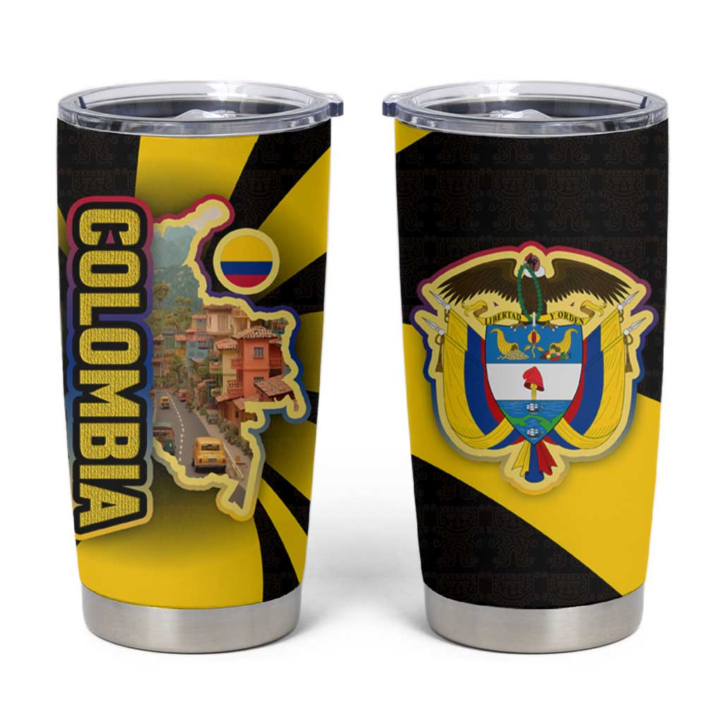 Colombia Heritage Tumbler Cup with Yellow Black Flag Map and City Street Art - Wonder Print Shop