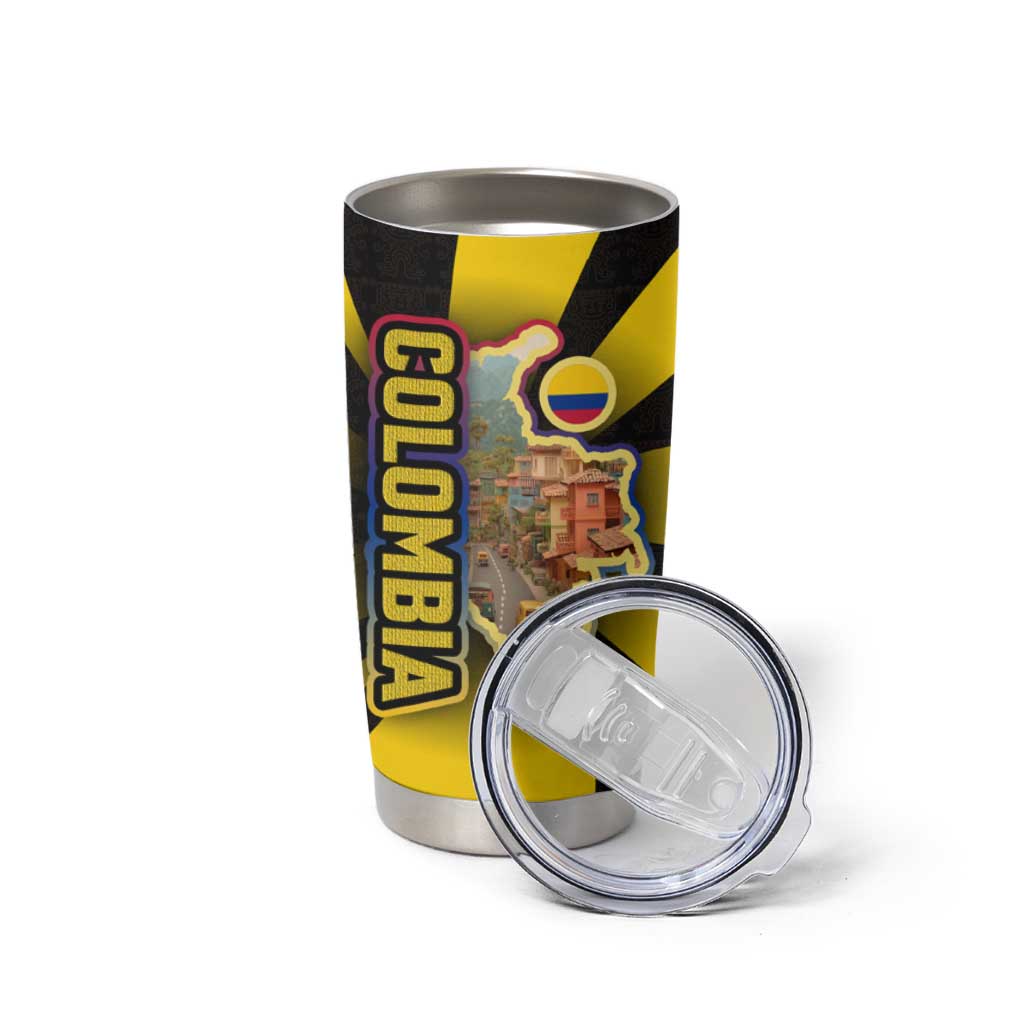 Colombia Heritage Tumbler Cup with Yellow Black Flag Map and City Street Art - Wonder Print Shop