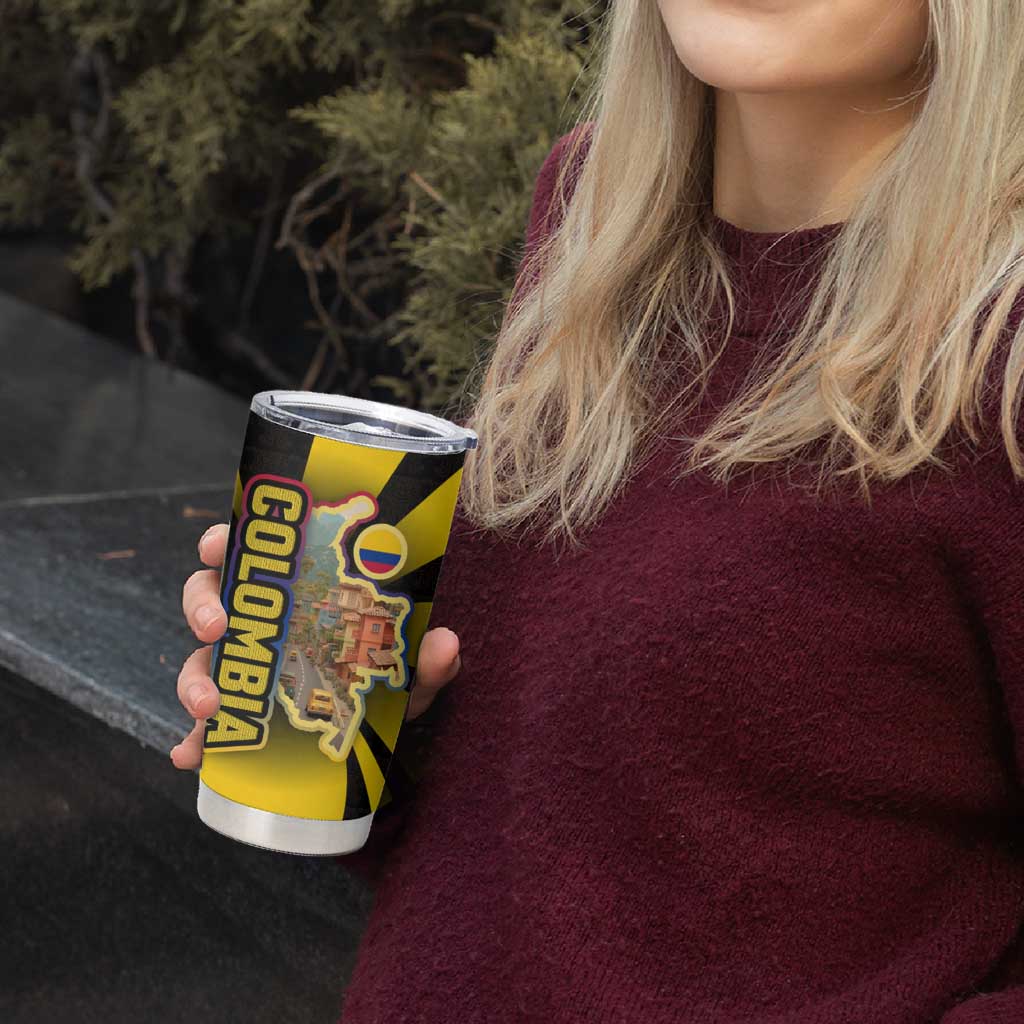 Colombia Heritage Tumbler Cup with Yellow Black Flag Map and City Street Art - Wonder Print Shop