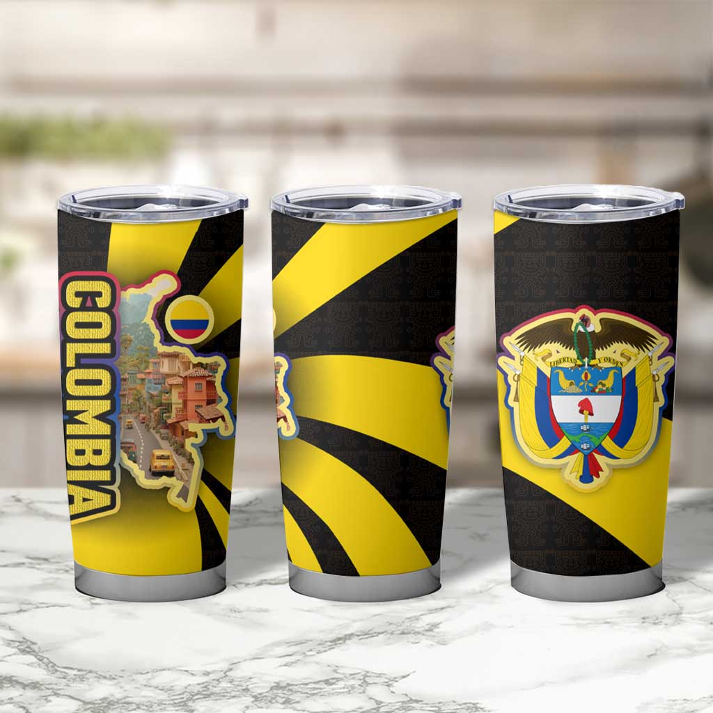 Colombia Heritage Tumbler Cup with Yellow Black Flag Map and City Street Art - Wonder Print Shop