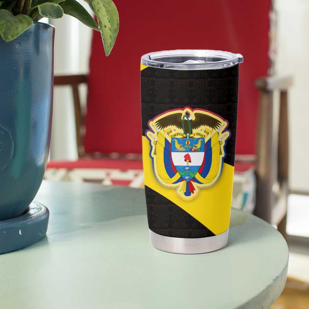 Colombia Heritage Tumbler Cup with Yellow Black Flag Map and City Street Art - Wonder Print Shop