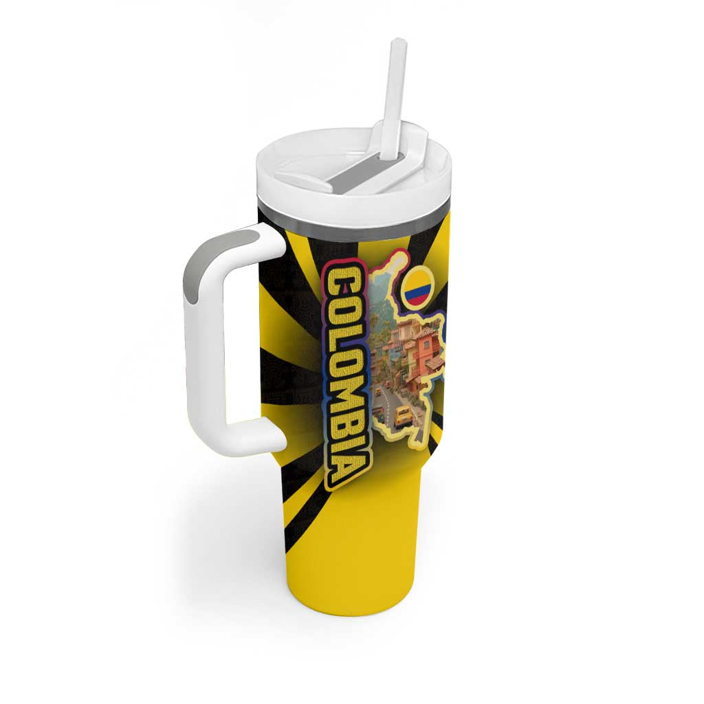 Colombia Heritage Tumbler With Handle with Yellow Black Flag Map and City Street Art - Wonder Print Shop
