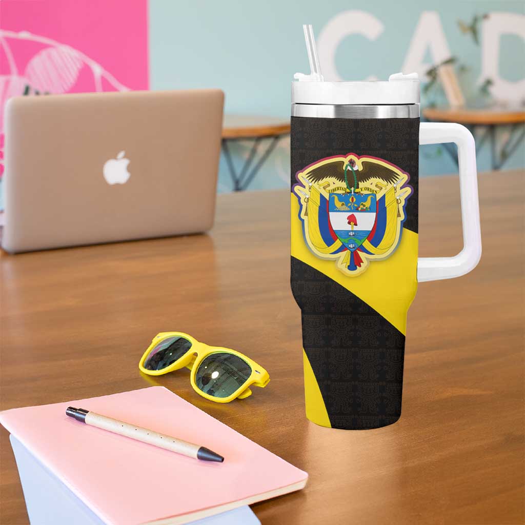 Colombia Heritage Tumbler With Handle with Yellow Black Flag Map and City Street Art - Wonder Print Shop