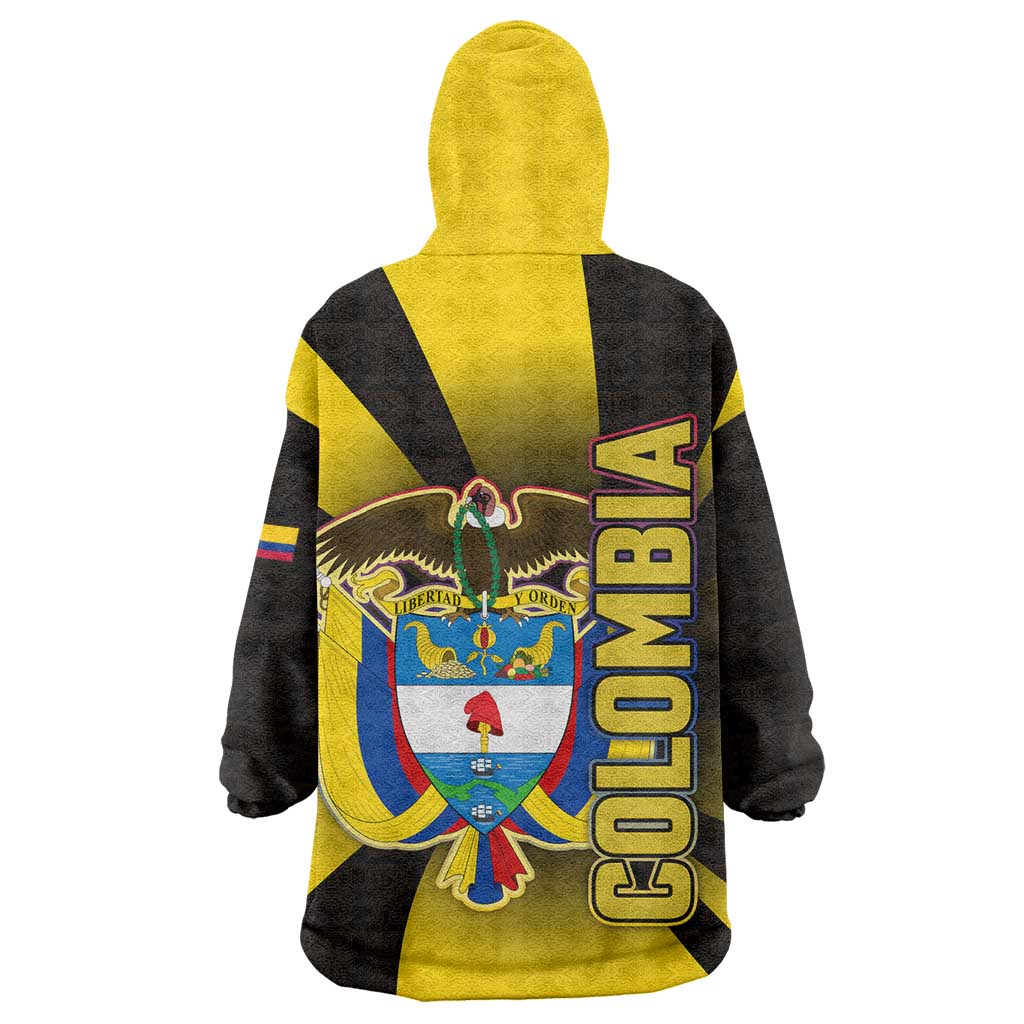 Colombia Heritage Wearable Blanket Hoodie with Yellow Black Flag Map and City Street Art - Wonder Print Shop