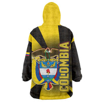 Colombia Heritage Wearable Blanket Hoodie with Yellow Black Flag Map and City Street Art - Wonder Print Shop