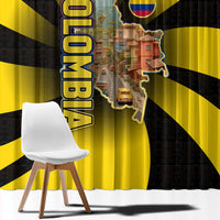 Colombia Heritage Window Curtain with Yellow Black Flag Map and City Street Art - Wonder Print Shop