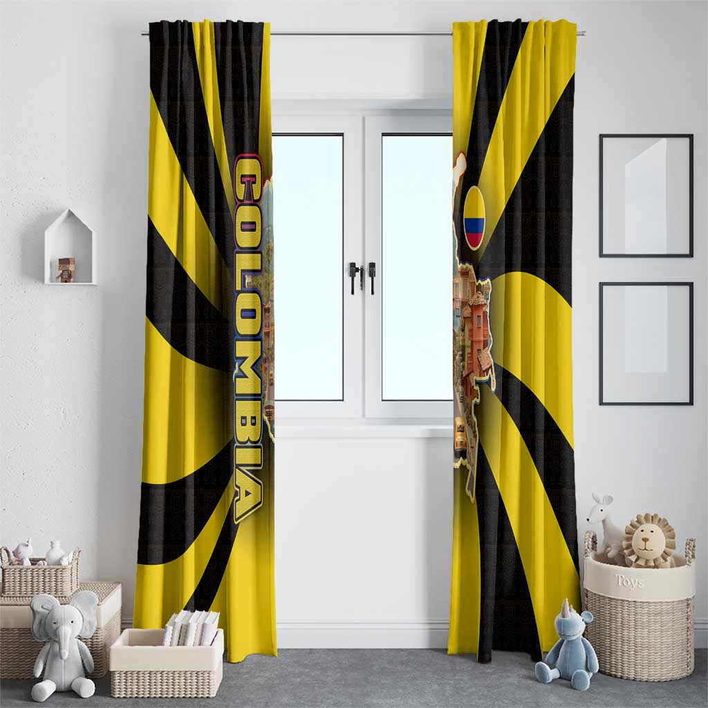 Colombia Heritage Window Curtain with Yellow Black Flag Map and City Street Art - Wonder Print Shop