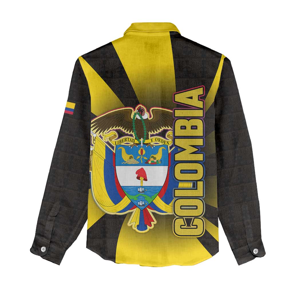 Colombia Heritage Women Casual Shirt with Yellow Black Flag Map and City Street Art - Wonder Print Shop