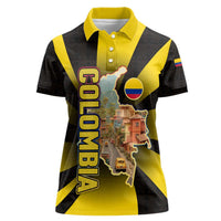 Colombia Heritage Women Polo Shirt with Yellow Black Flag Map and City Street Art - Wonder Print Shop