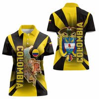 Colombia Heritage Women Polo Shirt with Yellow Black Flag Map and City Street Art - Wonder Print Shop