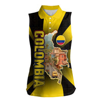 Colombia Heritage Women Sleeveless Polo Shirt with Yellow Black Flag Map and City Street Art - Wonder Print Shop