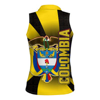 Colombia Heritage Women Sleeveless Polo Shirt with Yellow Black Flag Map and City Street Art - Wonder Print Shop