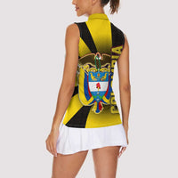Colombia Heritage Women Sleeveless Polo Shirt with Yellow Black Flag Map and City Street Art - Wonder Print Shop