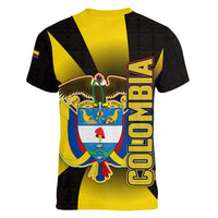 Colombia Heritage Women V-Neck T-Shirt with Yellow Black Flag Map and City Street Art - Wonder Print Shop