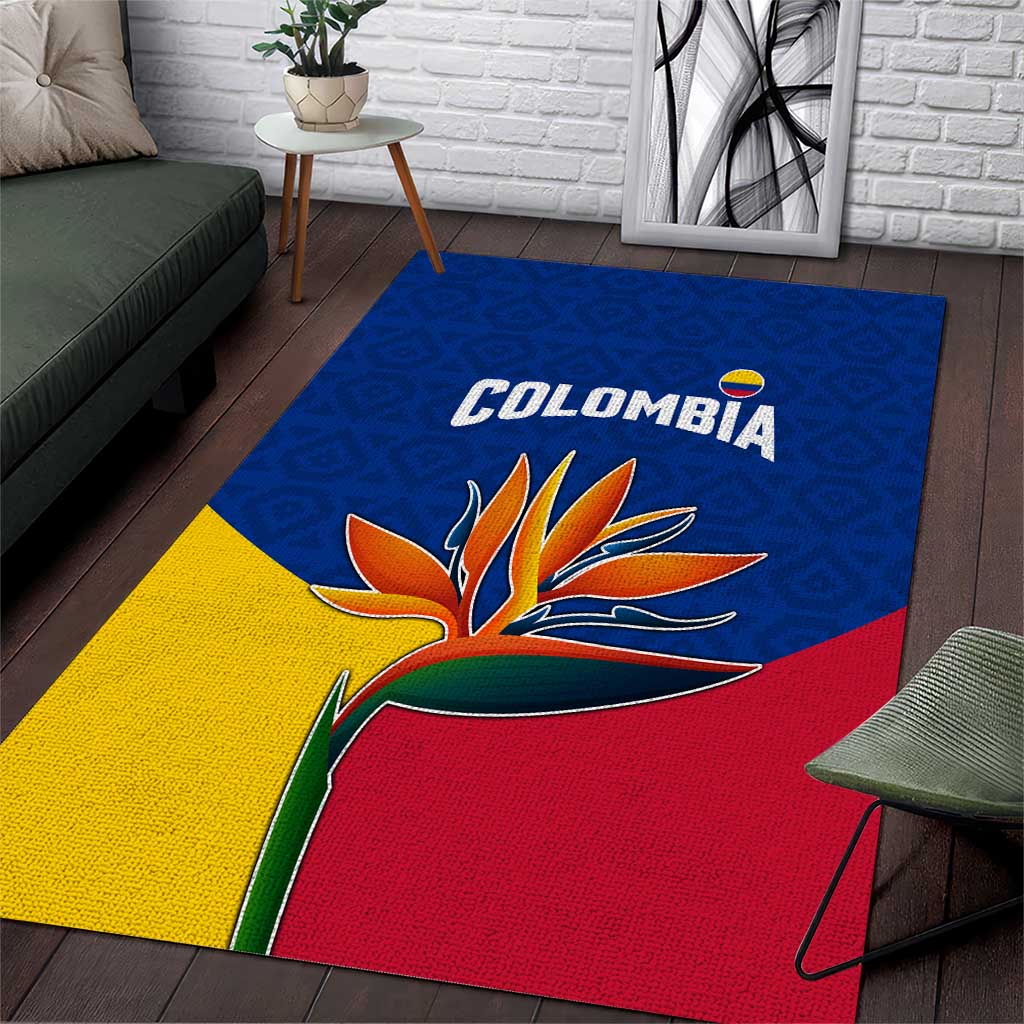 Colombia Heliconia Flower Area Rug with Flag Colors and Blue Cultural Pattern Design - Wonder Print Shop