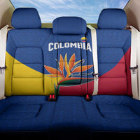 Colombia Heliconia Flower Back Car Seat Cover with Flag Colors and Blue Cultural Pattern Design - Wonder Print Shop