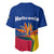 Colombia Heliconia Flower Baseball Jersey with Flag Colors and Blue Cultural Pattern Design - Wonder Print Shop