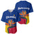 Colombia Heliconia Flower Baseball Jersey with Flag Colors and Blue Cultural Pattern Design - Wonder Print Shop