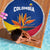 Colombia Heliconia Flower Beach Blanket with Flag Colors and Blue Cultural Pattern Design - Wonder Print Shop