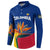 Colombia Heliconia Flower Button Sweatshirt with Flag Colors and Blue Cultural Pattern Design - Wonder Print Shop