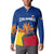 Colombia Heliconia Flower Button Sweatshirt with Flag Colors and Blue Cultural Pattern Design - Wonder Print Shop