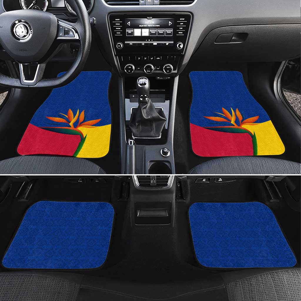 Colombia Heliconia Flower Car Mats with Flag Colors and Blue Cultural Pattern Design - Wonder Print Shop