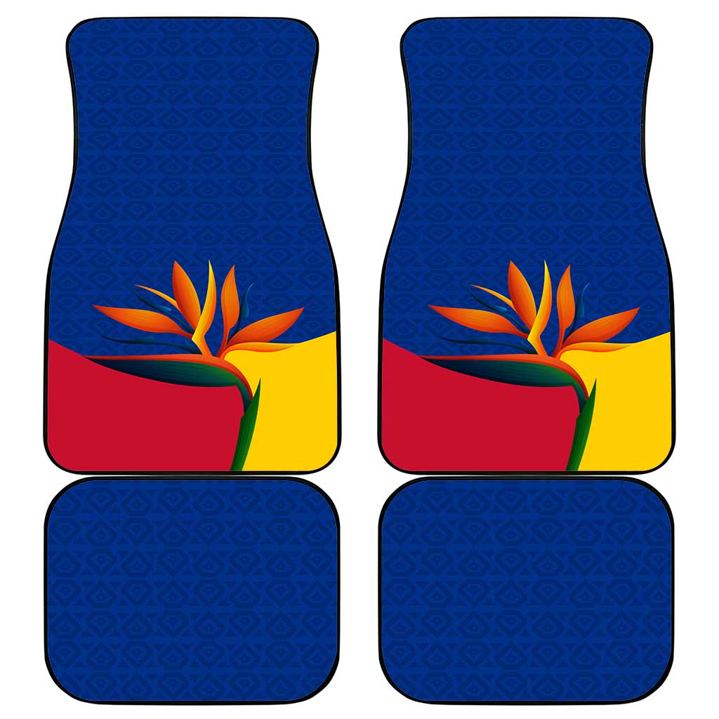 Colombia Heliconia Flower Car Mats with Flag Colors and Blue Cultural Pattern Design - Wonder Print Shop