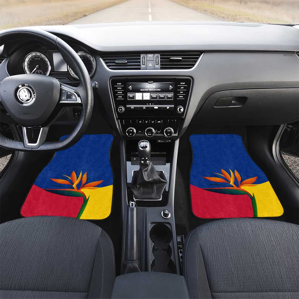 Colombia Heliconia Flower Car Mats with Flag Colors and Blue Cultural Pattern Design - Wonder Print Shop