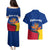 Colombia Heliconia Flower Couples Matching Puletasi and Hawaiian Shirt with Flag Colors and Blue Cultural Pattern Design - Wonder Print Shop