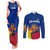 Colombia Heliconia Flower Couples Matching Tank Maxi Dress and Long Sleeve Button Shirt with Flag Colors and Blue Cultural Pattern Design - Wonder Print Shop