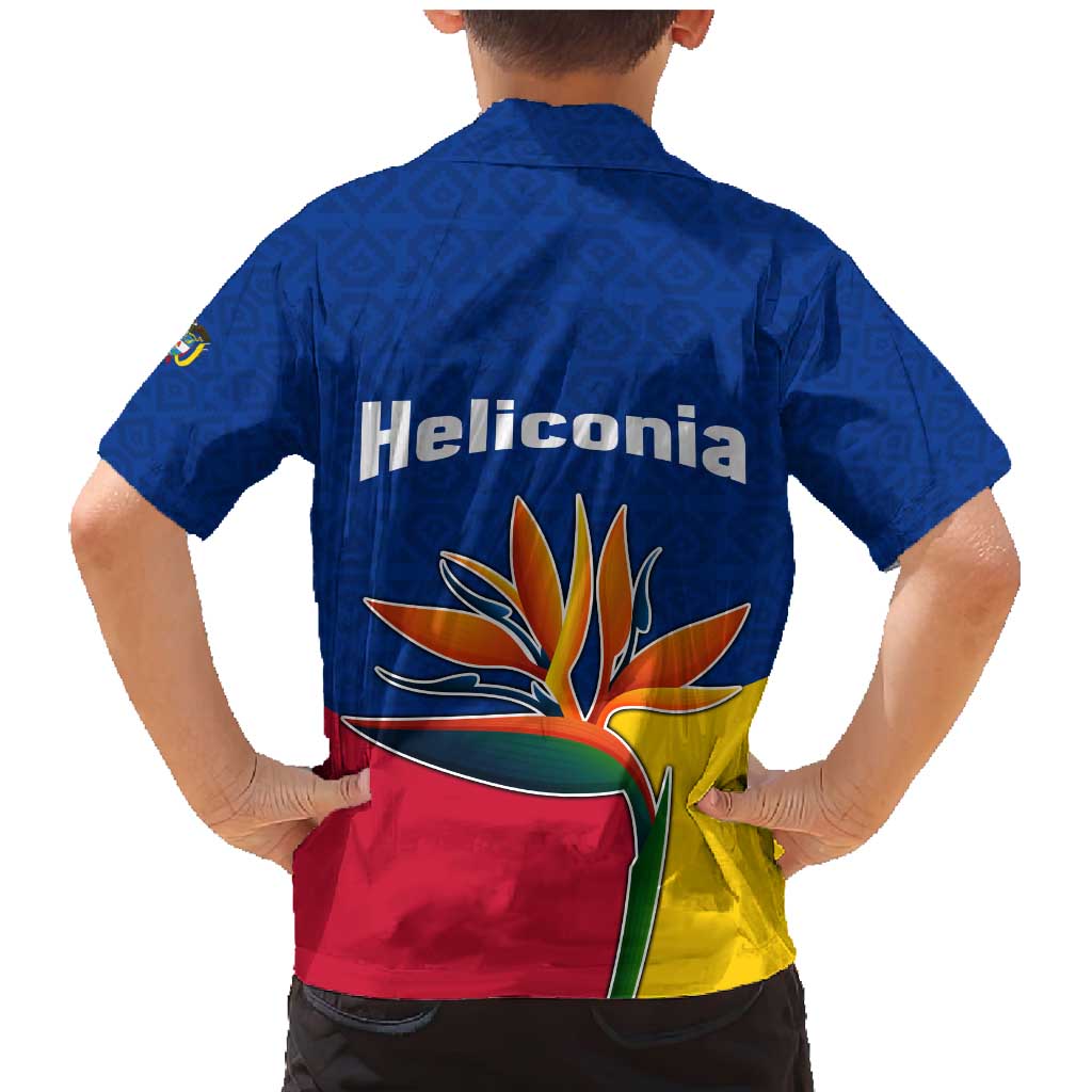 Colombia Heliconia Flower Family Matching Mermaid Dress and Hawaiian Shirt with Flag Colors and Blue Cultural Pattern Design - Wonder Print Shop