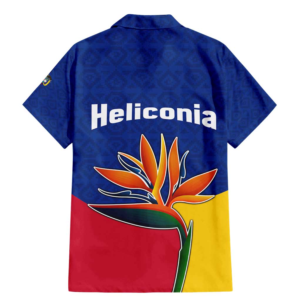 Colombia Heliconia Flower Family Matching Mermaid Dress and Hawaiian Shirt with Flag Colors and Blue Cultural Pattern Design - Wonder Print Shop