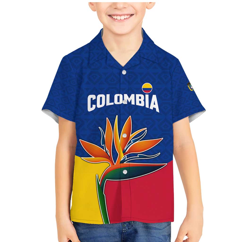 Colombia Heliconia Flower Family Matching Mermaid Dress and Hawaiian Shirt with Flag Colors and Blue Cultural Pattern Design - Wonder Print Shop