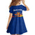 Colombia Heliconia Flower Family Matching Off The Shoulder Long Sleeve Dress and Hawaiian Shirt with Flag Colors and Blue Cultural Pattern Design - Wonder Print Shop