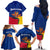 Colombia Heliconia Flower Family Matching Off The Shoulder Long Sleeve Dress and Hawaiian Shirt with Flag Colors and Blue Cultural Pattern Design - Wonder Print Shop
