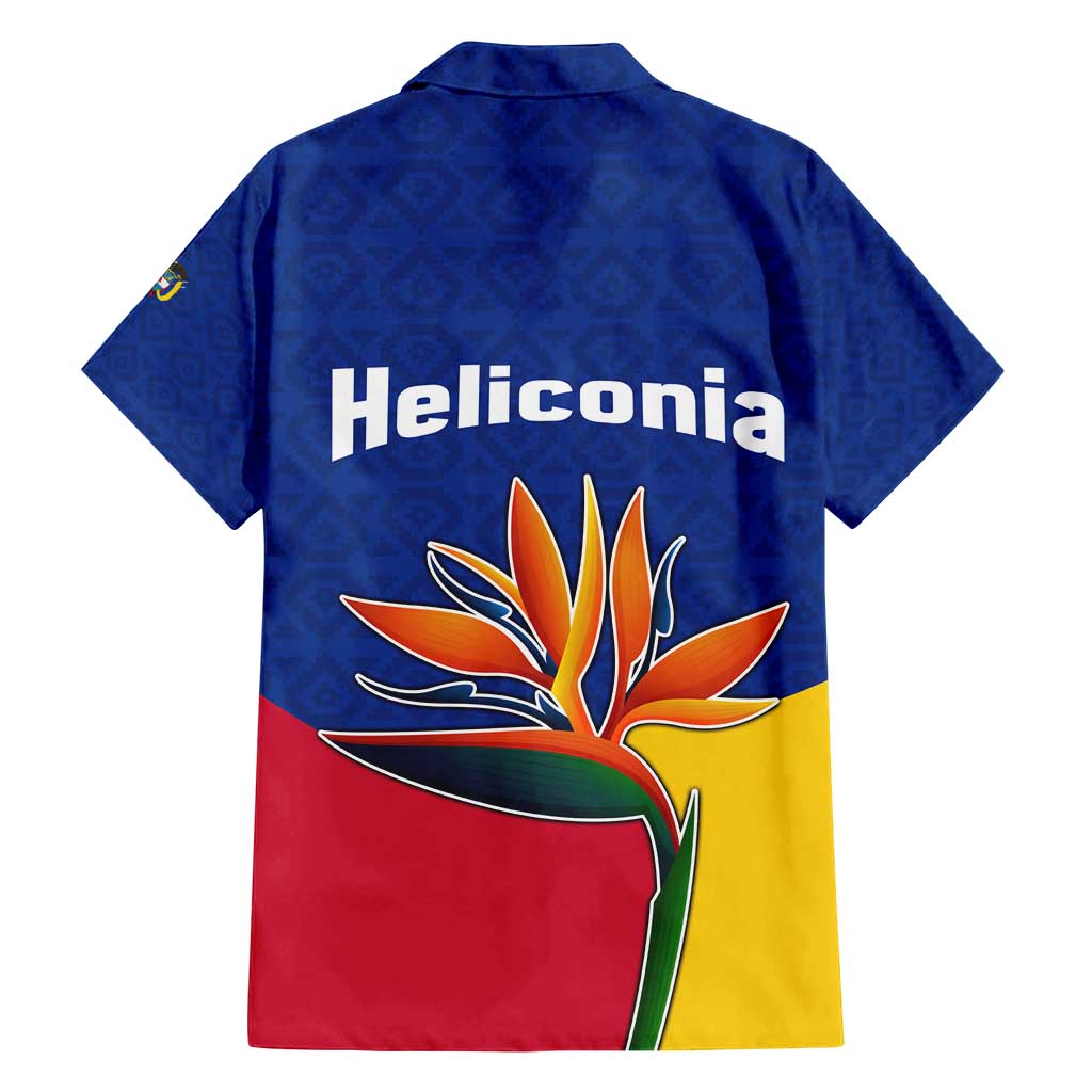 Colombia Heliconia Flower Family Matching Off Shoulder Maxi Dress and Hawaiian Shirt with Flag Colors and Blue Cultural Pattern Design - Wonder Print Shop
