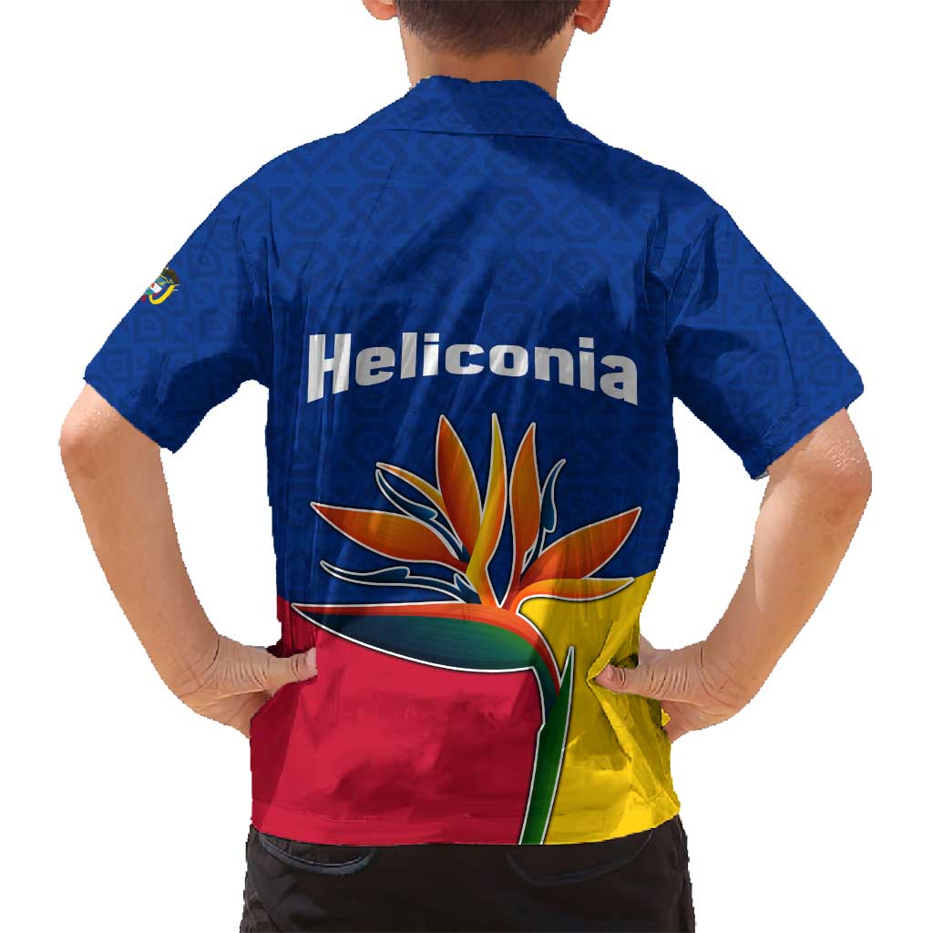 Colombia Heliconia Flower Family Matching Tank Maxi Dress and Hawaiian Shirt with Flag Colors and Blue Cultural Pattern Design - Wonder Print Shop