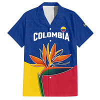 Colombia Heliconia Flower Family Matching Tank Maxi Dress and Hawaiian Shirt with Flag Colors and Blue Cultural Pattern Design - Wonder Print Shop