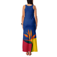 Colombia Heliconia Flower Family Matching Tank Maxi Dress and Hawaiian Shirt with Flag Colors and Blue Cultural Pattern Design - Wonder Print Shop