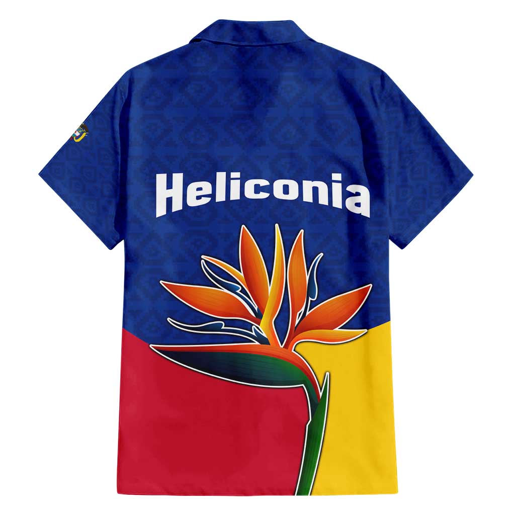 Colombia Heliconia Flower Hawaiian Shirt with Flag Colors and Blue Cultural Pattern Design - Wonder Print Shop