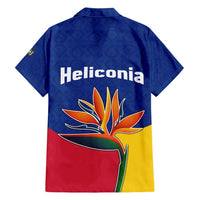 Colombia Heliconia Flower Hawaiian Shirt with Flag Colors and Blue Cultural Pattern Design - Wonder Print Shop