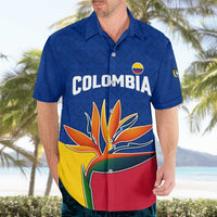 Colombia Heliconia Flower Hawaiian Shirt with Flag Colors and Blue Cultural Pattern Design - Wonder Print Shop