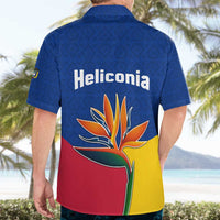 Colombia Heliconia Flower Hawaiian Shirt with Flag Colors and Blue Cultural Pattern Design - Wonder Print Shop