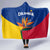 Colombia Heliconia Flower Hooded Blanket with Flag Colors and Blue Cultural Pattern Design - Wonder Print Shop