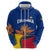 Colombia Heliconia Flower Hoodie with Flag Colors and Blue Cultural Pattern Design - Wonder Print Shop