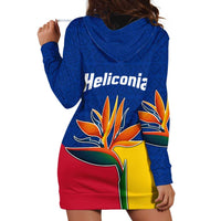 Colombia Heliconia Flower Hoodie Dress with Flag Colors and Blue Cultural Pattern Design - Wonder Print Shop
